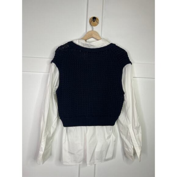 NEW Theory Combo Sweater Vest Shirt Women's Black Stretch Cotton Size: Medium - Picture 5 of 7